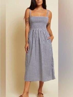 Nation LTD Embry Navy and White Gingham Midi Dress